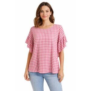 Maurices Red White Gingham Flutter Ruffle Sleeves Top Medium